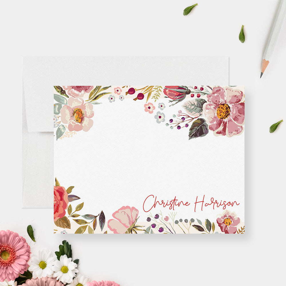 Personalized Floral Note Cards Custom Stationery Set for Women