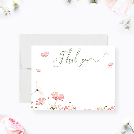 Personalized floral thank you note card featuring soft pastel flowers, perfect as a custom gift for her or birthday celebration stationery.

