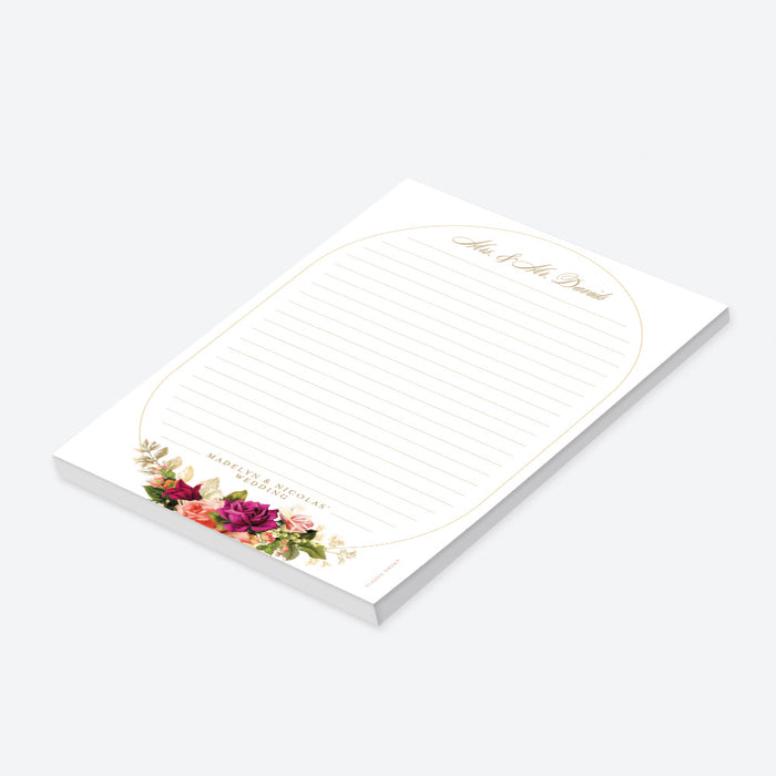Personalized floral notepad featuring a custom name and vintage flowers, ideal for weddings, parties, gifts, and everyday note-taking.-side