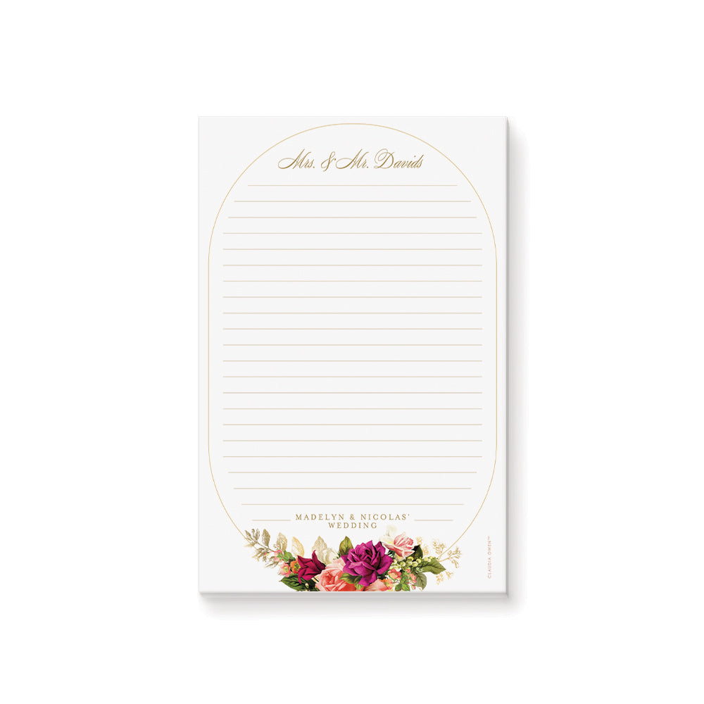 Notepage Wedding Personalized Wedding Notepad with Elegant Gold Floral Design