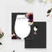 Personalized floral note card with a wine glass-shaped writing area, custom name, burgundy and blush flowers, and space for a handwritten message-front-back