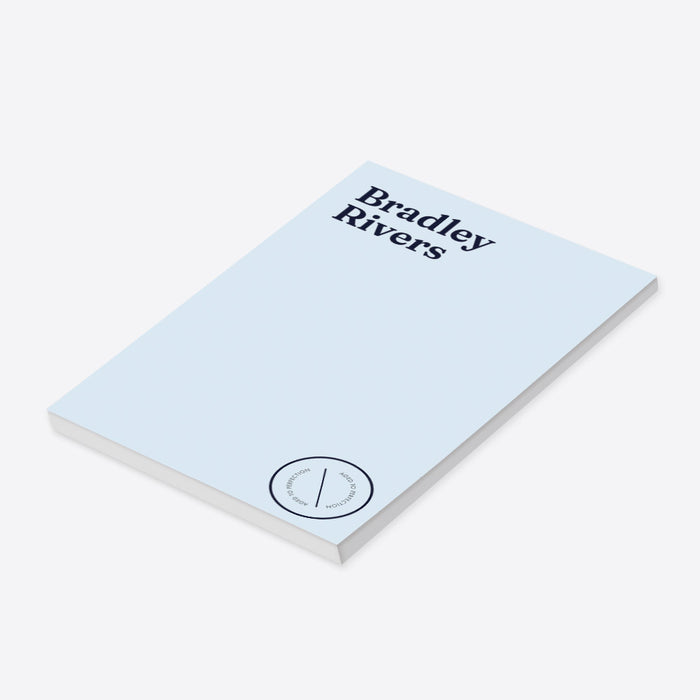 personalized Forty Something notepad with light blue background and modern minimalist design-side