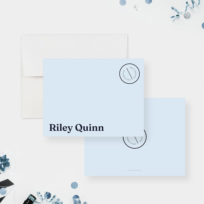 personalized Forty Something thank you card with light blue minimalist design-front-back