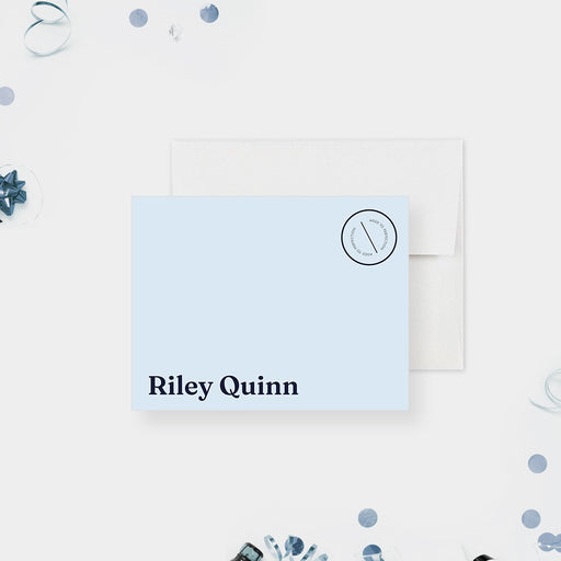 personalized Forty Something thank you card with light blue minimalist design-front