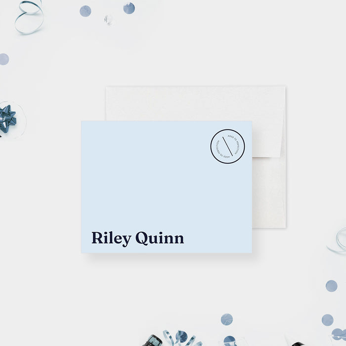 personalized Forty Something thank you card with light blue minimalist design-front