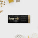 Personalized Four-Oh 40th birthday ticket invitation with black bokeh background, gold lettering, party details, RSVP information and Admit One panel