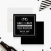 Personalized funny bachelor party save the date card with silver handcuffs, groom’s name, humorous charge wording and event date-front-back