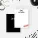 Front and back of personalized funny note card with custom name, black handcuff illustrations, red Case Closed stamp and solid black reverse-front-back