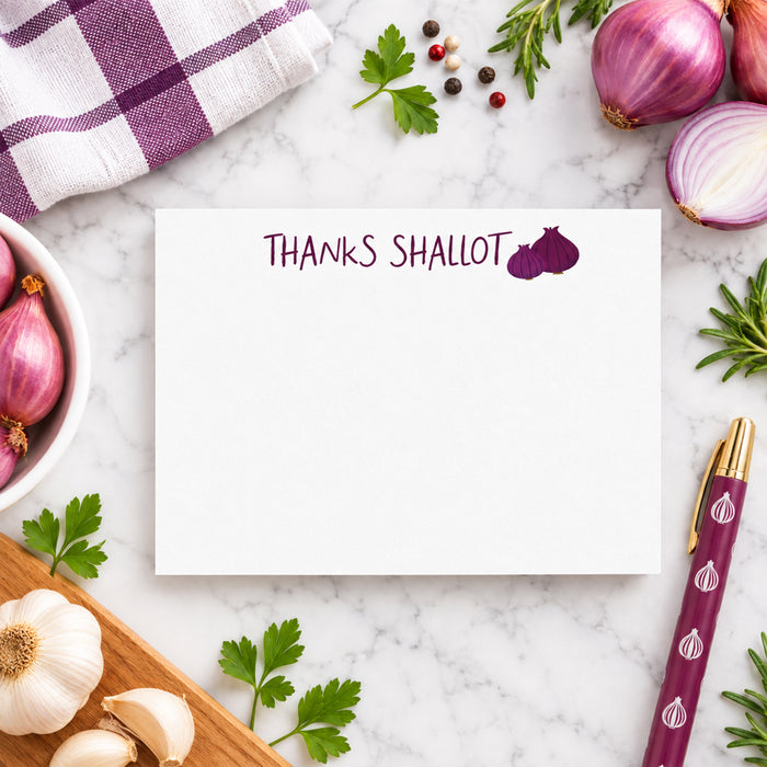 Personalized funny shallot thank you card with vegetable illustration and custom name