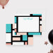Personalized geometric 40th birthday thank you card with black border, aqua and blush color blocks and blank handwritten-message area-front-back