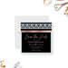Personalized Art Deco corporate dinner save the date card with black background, pale blue geometric border, blush script, and custom company event details-front