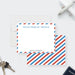 personalized airmail thank you card with red and blue border, custom name, and travel-inspired farewell stationery design-side