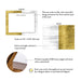 Product details for personalized gold and silver business note cards: front and back designs, A2 size, matte cardstock, and design proof.