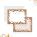 Personalized Gold Confetti Border Note Cards. Front and light neutral back with a printed gold confetti border shown with a white envelope.