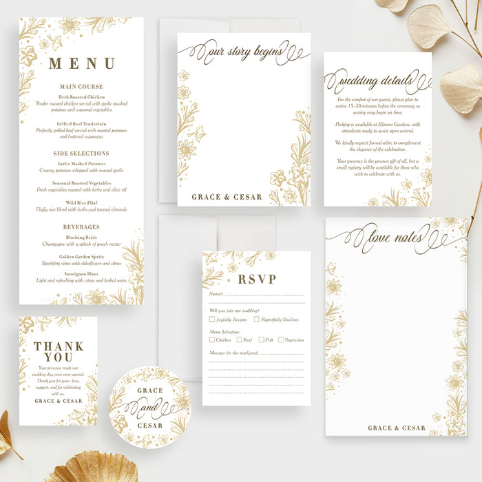 Personalized Gold Floral Wreath Wedding Invitation