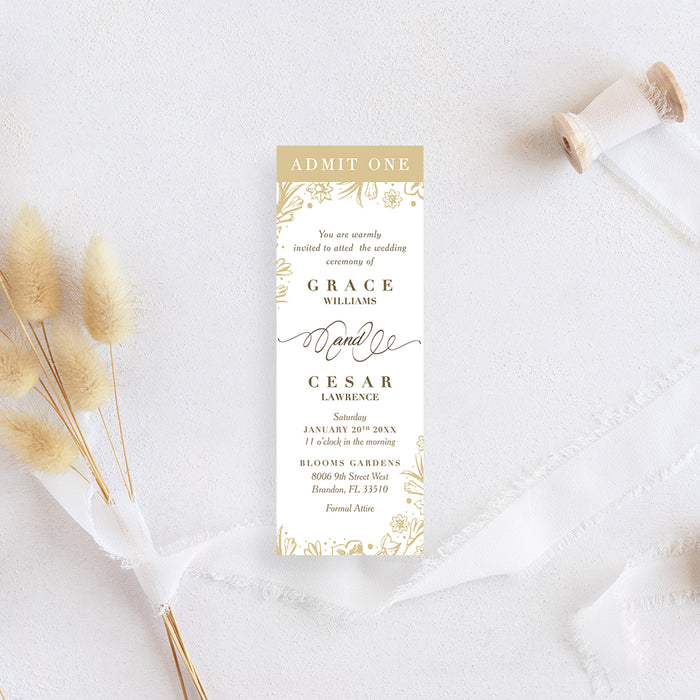 Personalized Gold Floral Wreath Wedding Invitation