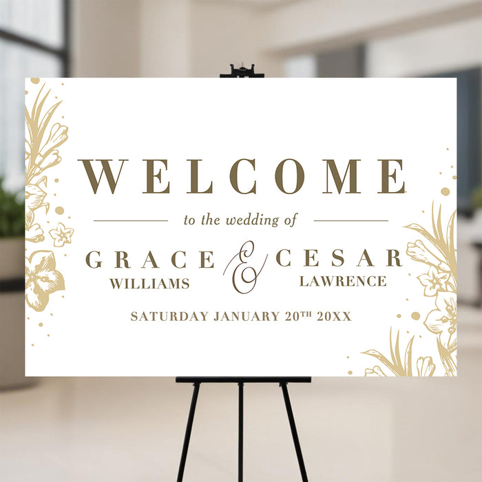 Personalized Gold Floral Wreath Wedding Invitation