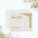 Personalized gold grapevine vineyard wedding thank you card with ornate corner border, large Thank You script and custom couple’s names-front