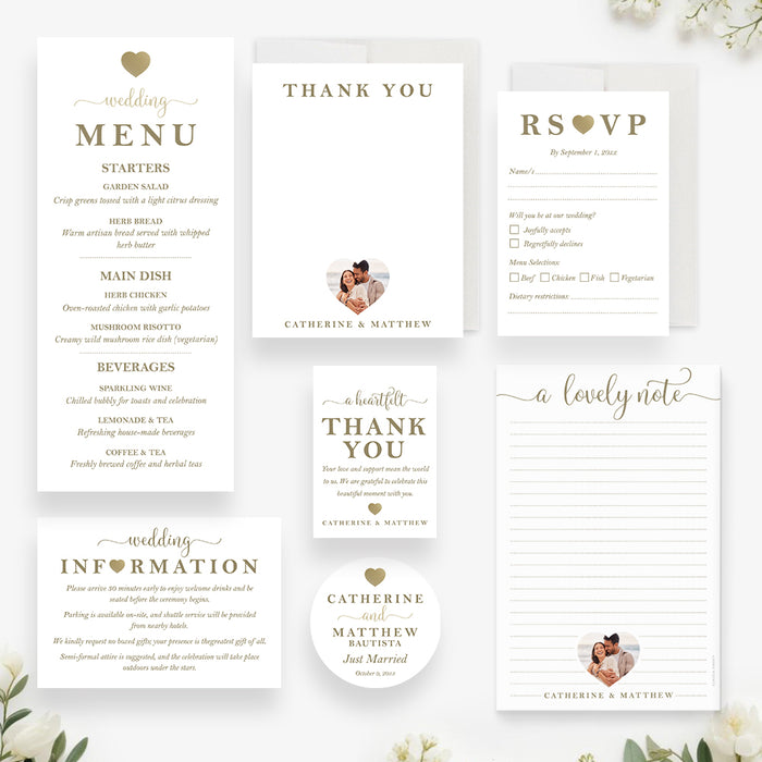 Personalized Elegant Gold Heart Wedding Invitation