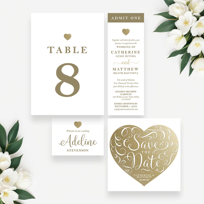 Personalized Elegant Gold Heart Wedding Invitation