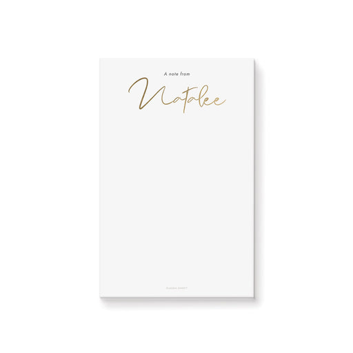 Personalized white notepad with elegant gold script name