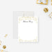 Personalized note card with a white front framed by printed gold ornamental scrollwork and a personalized name. Shown with a white envelope.