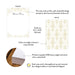 Product details for personalized gold scroll note cards: front and back designs, A2 size, matte cardstock, and design proof.