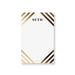 Personalized white notepad with custom name and elegant gold and black diagonal stripe border