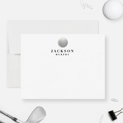 Personalized golf note card set with golf ball design