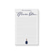 personalized navy champagne notepad with custom name in script, lined writing space, and small champagne bottle illustration