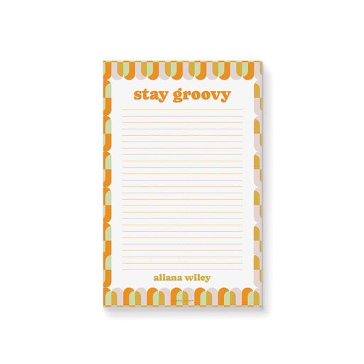 Personalized "Stay Groovy" notepad with a colorful retro geometric design