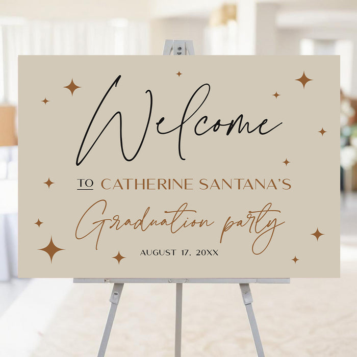 Neutral tone personalized graduation party welcome sign with modern script typography
