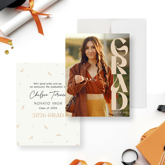 Personalized Graduation Announcement Card with Photo Taupe Neutral