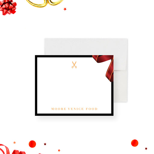 Elegant grand opening thank you card with a red ribbon design and scissors, ideal for corporate events or business launches.-front