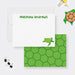 Personalized kids note card featuring a custom name, cute green sea turtle illustration and matching turtle shell pattern on the back