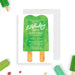 Personalized green watercolor ice pop birthday party invitation for kids with child’s name, age, date, venue, address and RSVP details-front