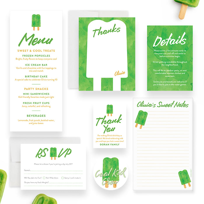 Personalized Green Ice Pop Birthday Party Invitation for Kids