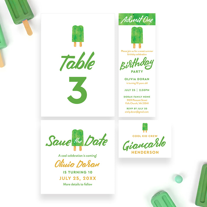 Personalized Green Ice Pop Birthday Party Invitation for Kids