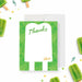 Personalized green watercolor ice pop birthday thank you card for kids with Thanks wording, child’s name and blank writing area-front