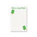 Personalized green watercolor ice pop notepad for kids with child’s name, lined writing area and two cheerful ice pop illustrations