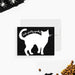 Black and white Halloween cat note card with a large cat-shaped writing area, textured background and Purr-fectly Spooky wording along the tail-front