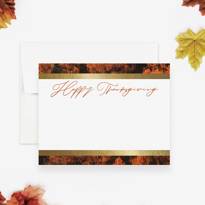 Personalized Happy Thanksgiving card with autumn tree border