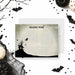 haunted house thank you card with haunted house silhouette on a hill, flying witch bats, vintage gothic design, custom name, and space for spooky handwritten messages.-front-back
