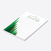 Personalized corporate holiday notepad with green Christmas trees, a gold star, company name and lined Seasonal Notes pages-side