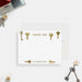 Personalized note card with a decorative printed gold key design and personalized family name, shown with a white envelope.
