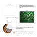 Specifications graphic showing the front and back of personalized it note cards with green computer code design, A2 size 5.5 × 4.25 inches and matte cardstock.