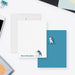 White personalized judo note card with two judokas, beside a blue back featuring the same martial arts illustration.