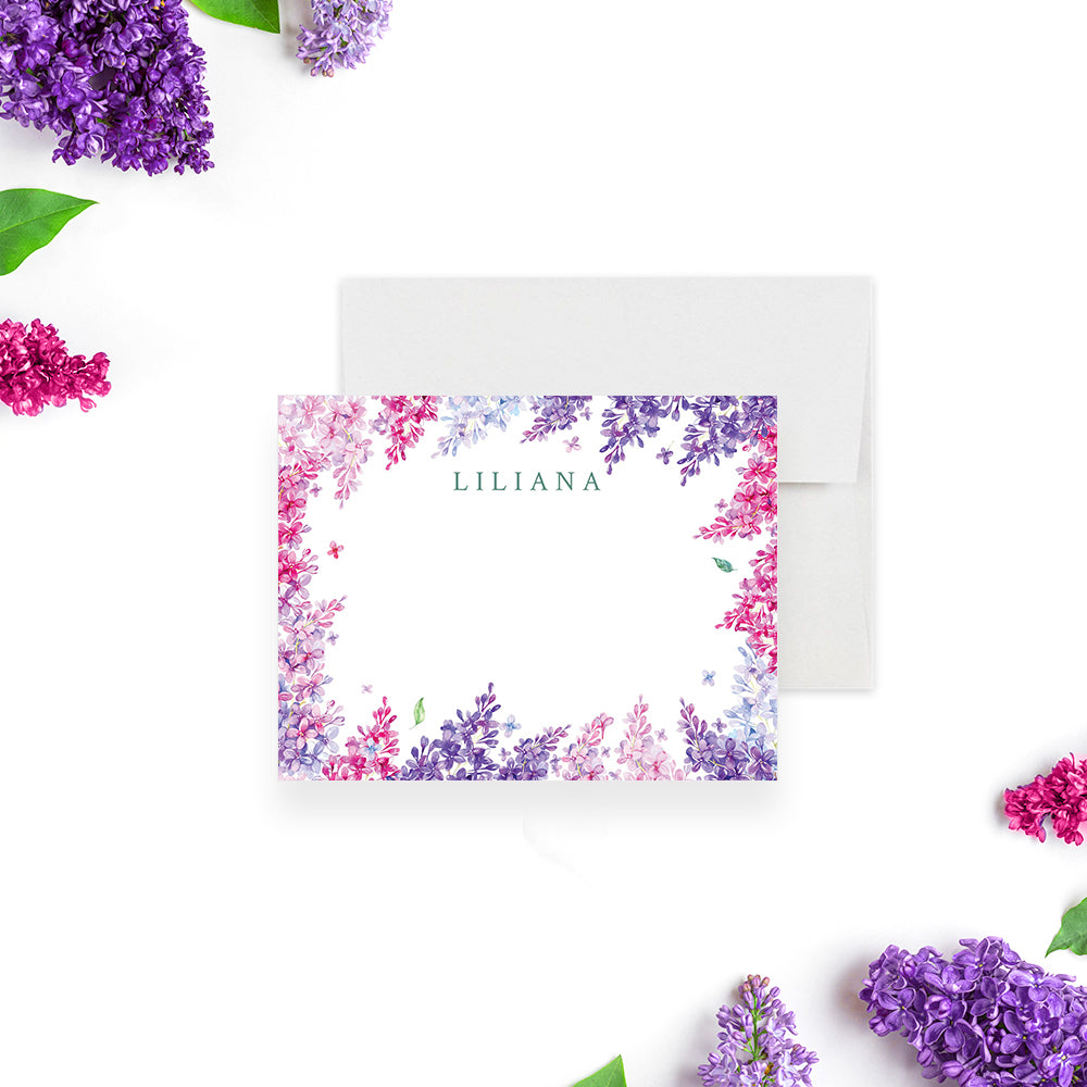 Watercolor Lilac Floral Note Cards Personalized Stationery Set