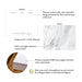 Front and back of personalized marble note cards with message checkboxes with A2 size and matte cardstock details.