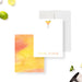 Personalized Margarita Note Cards with Lime. Front and orange and yellow watercolor back shown with a white envelope.